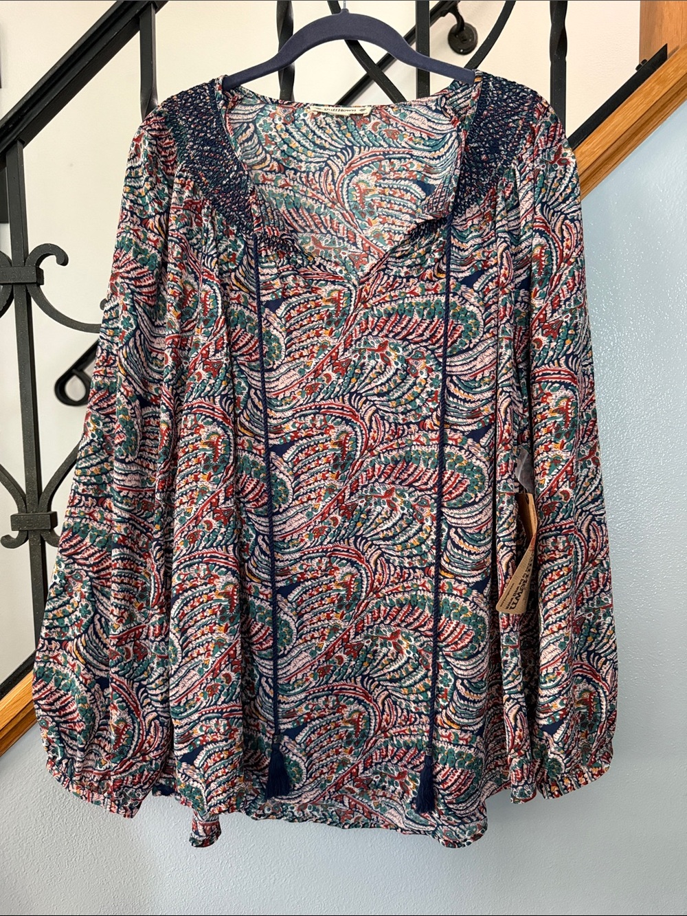 NWT Ruff Hewn Boho Paisley Tie-Neck Blouse - Multicolor